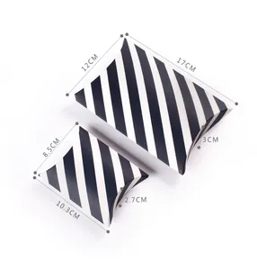 Size chart for stripe pillow-shaped gift boxes in large and small dimensions