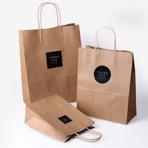 Sacs Cadeaux en Papier Kraft Minimalistes avec Poignées et Autocollants Thank You Sacs Écologiques pour Fêtes et Mariages