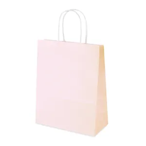 Roze macaron papieren cadeautas met witte koordgrepen en een vierkante bodem