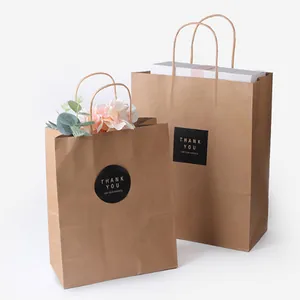 Sacs cadeaux en papier kraft marron en deux tailles avec autocollants dorés Thank You