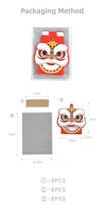 Detailed size specifications for 8-piece Chinese lion candy box and sealing bag set