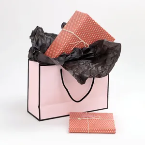 Sac Cadeau en Papier Minimaliste Avec Poignée en Corde Bordure Contrastée Couleur Rose Vert Menthe Sac Shopping Portable