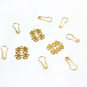 Traditional Chinese Double Xi Hollow Alloy Pendant With Gourd Safety Pin Gold Wedding Candy Box DIY Accessory Decor
