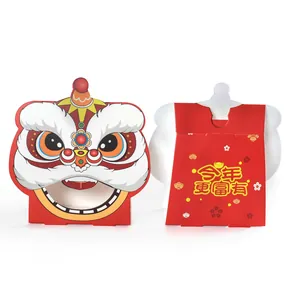 Rode Chinese Nieuwjaar geschenkdozen met feestelijk leeuwendans design en goud tekst