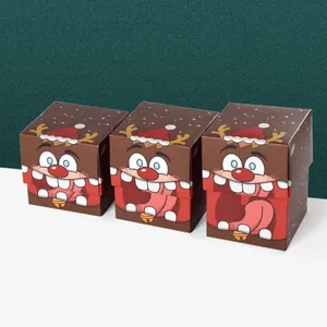 Lot de 3 boîtes de Noël renne dessin animé avec motifs étoilés sur fond marron foncé