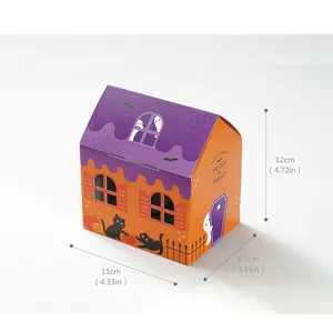 Dettaglio della scatola pieghevole per caramelle di Halloween, dimensioni 11x8,5x12cm e motivi