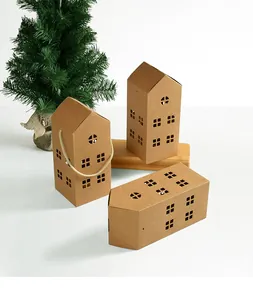 Mini house-shaped kraft paper gift boxes with cutout windows and rope handle for cookies
