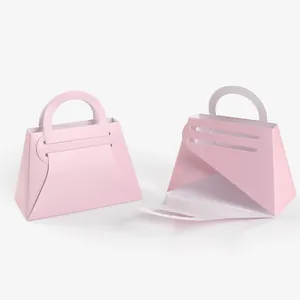 Bolsa de papel rosa minimalista para bodas con asa, vista abierta y cerrada