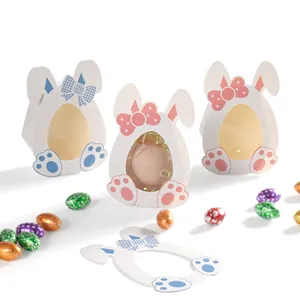 Boîte Cadeau Bonbons Lapin De Pâques Avec Fenêtre Transparente En Forme D'œuf DIY Papier Pliable Carton Dessin Animé Fête Boîtes À Friandises Pour Enfants Emballage Cadeau