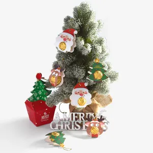 Christmas tree hanging cards for chocolate candy packaging with Santa and Reindeer designs