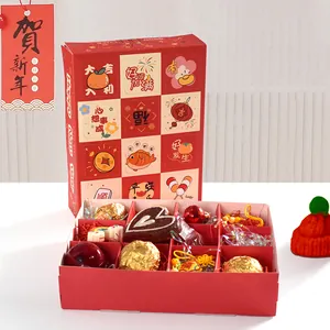 Red New Year Lucky Mystery Box Twelve Grid Gift Packaging Box Festive Cartoon Cardboard Surprise Box For Holiday Celebration Party Favors
