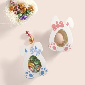 Boîtes à bonbons lapin de Pâques avec fenêtre transparente et nœuds pour les fêtes