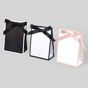 Sacs Cadeaux Minimalistes en Carton Blanc Avec Nœud en Ruban de Satin Sacs à Main Élégants pour Emballage de Cadeau de Mariage et Fête