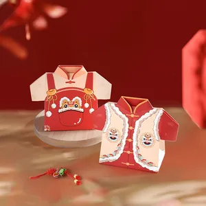 New Year Tang Suit Style Candy Container Red Cardboard Lion Dance Pattern Gift Packaging For Spring Festival Wedding Favor Case