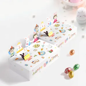 Boîte Cadeau Pop-up 3D Animaux de Pâques Motif Lapin Œuf Dessin Animé Pour Bonbons Anniversaire Cadeau de Fête Boîte Pliante en Carton Blanc