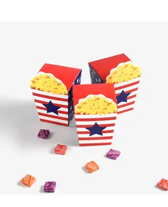 Close-up of patriotic American popcorn style treat boxes with red stripes and blue stars