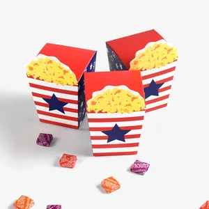 American Independence Day Popcorn Style Candy Favor Boxes Stars And Stripes Cardboard Foldable Treat Boxes For Festival Party