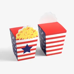Patriotic American flag style popcorn treat boxes with red white stripes and blue stars