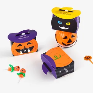 Set of 10 Halloween candy boxes featuring pumpkin and black cat designs for parties