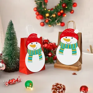 Christmas DIY Santa gift bags with snowman decor in red and kraft paper styles