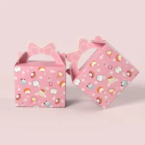 Creative Pink Cartoon Cat Paper Candy Box Bow Handle Folding Gift Box For Halloween Party Favor Wedding Birthday Decoration