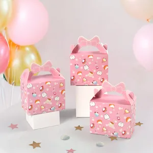 Pink cartoon Halloween candy gift boxes with handle and cute ice cream cat patterns