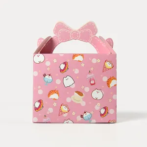 Pink Halloween gift box with cartoon cat patterns and a unique bow-shaped handle design