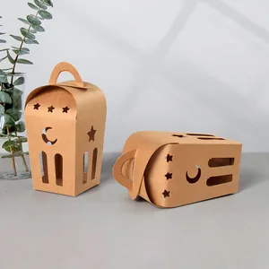 Scatola Regalo in Carta Kraft Traforata Stella Luna Ramadan Stile Lanterna Portatile per Caramelle Candele Festa
