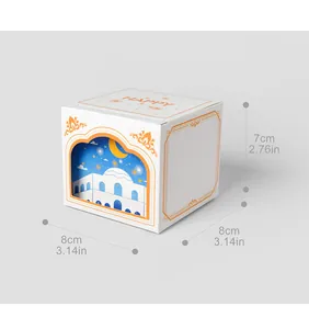 3D white cube gift box with window, moon and stars pattern, size 8x8x7cm for candy