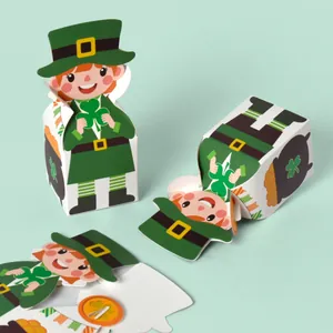 St Patrick's Day Leprechaun Gift Box Green Shamrock Pot Of Gold Cartoon Paper Candy Packaging Box For Party Favors Decor
