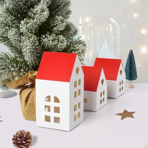 Mini House Shape Paper Gift Box Cardboard Candy Boxes With Heart Cutout Red White Packaging For Christmas Wedding New Year Party Decoration Treat Boxes