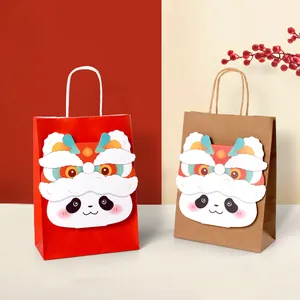 Lion Dance Panda Paper Gift Bag Handheld Candy Packaging Bag For Festive Celebration Party Goody Treat Pouch With Handles