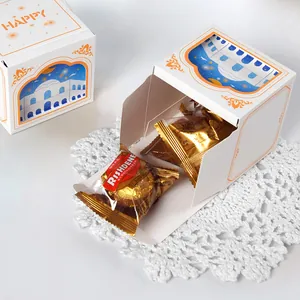 Minimalist white gift box with 3D window and star pattern for cookies and candies