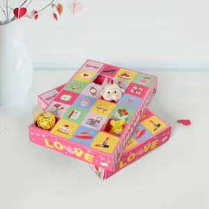 Caja De Regalo De Calendario De Adviento 24 Rejillas Caja Ciega Sorpresa Vacía Embalaje De Cartón Día De La Madre Love Thank You Rosa