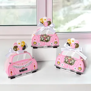 Roze Auto Vorm Papier Cadeaudoos Met Lint Strik Bloemmotief Voor Snoep Lippenstift Verpakking Bruiloft Feest Cadeaudoos