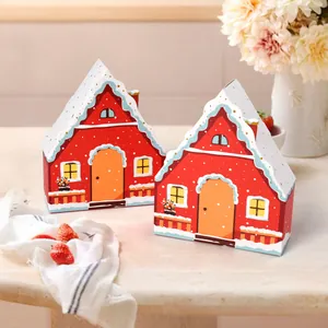 Red House Gift Box Christmas Snowflake Candy Cookie Packaging Party Favor White Cardstock Decorative Celebration Box