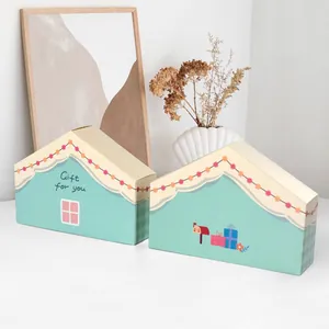 Confezione Regalo a Forma di Casa Verde Menta Plaid Cartone Imballaggio per Caramelle Biscotti per Matrimonio Compleanno Festa Regalo