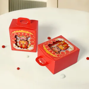 3D God of Wealth New Year candy gift boxes with festive window display and handle