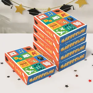 Caja de regalo sorpresa para graduación con diseños festivos en naranja y azul