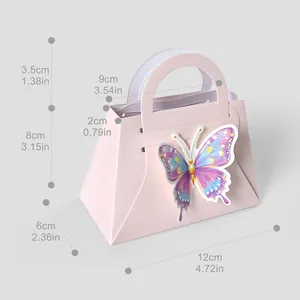 Pink DIY paper gift box with colorful 3D butterfly and handle for wedding favors
