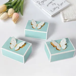3D Tiffany blue gift boxes with elegant butterfly cutout and glitter details set of three