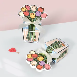 Scatole regalo tulipano 3D con stampa floreale e fiocco di nastro bianco 10 pezzi