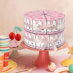 Creative Triangle Cake Shaped Gift Box Cartoon Pink Strawberry Blue Rainbow Party Favor Candy Packaging Box With Ribbon