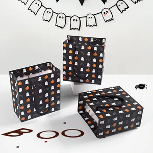 Bolsa de Regalo de Papel con Patrón de Halloween Fantasma Calabaza Murciélago Para Dulces Pequeños Regalos Portátil