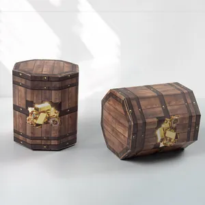 Halloween Treasure Chest Candy Box Wooden Grain Hexagonal Paper Gift Box Pirate Theme Party Favor Treats Packaging Boxes