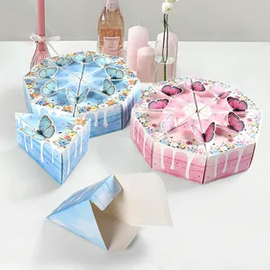 Butterfly Triangle Cake Shaped Candy Gift Box Floral Print Cardboard Treats Box For Wedding Birthday Party Favors Decor