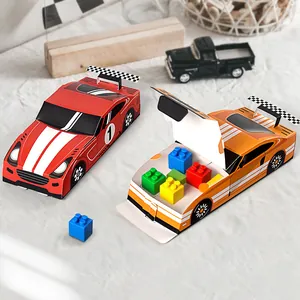 Creative racing car shaped gift boxes for kids birthday party with colorful blocks inside