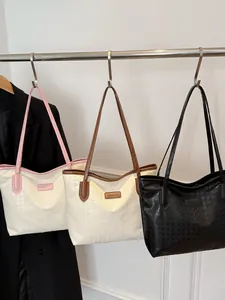 Grand Sac Fourre-tout Pied-de-poule pour Femme en Cuir PU Mode Contraste de Couleur Sac à Épaule Quotidien Bureau
