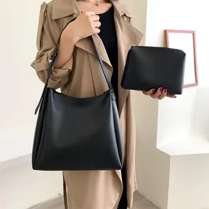 Women Large Capacity PU Leather Tote Bag and Pouch Minimalist Commuter Shoulder Underarm Bag Fashion Handbag Hobo Bag