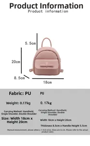 Pink mini backpack detailed size guide 18x20x8.5cm with bow decoration details